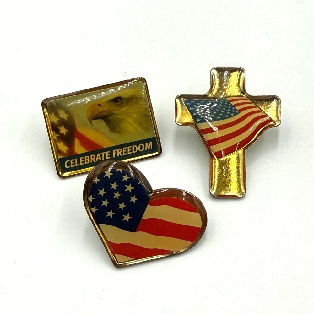 Patriotic Pin Lot Eagle Cross Heart American Flag Enamel Brooch‎ Set
